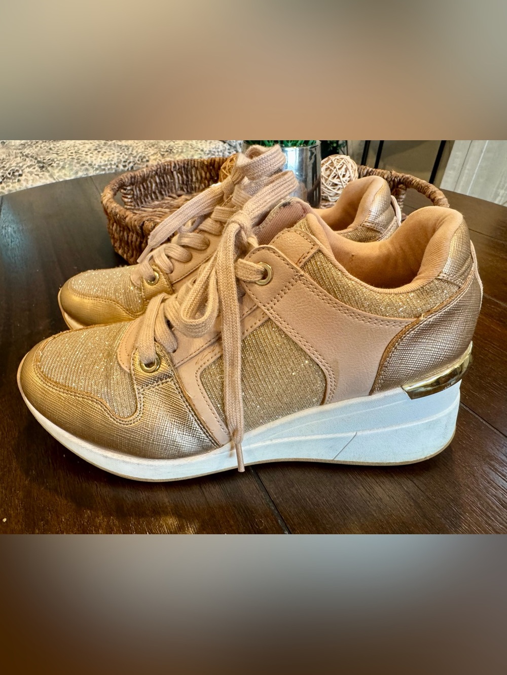 Aldo Gold and Beige Platform Sneakers